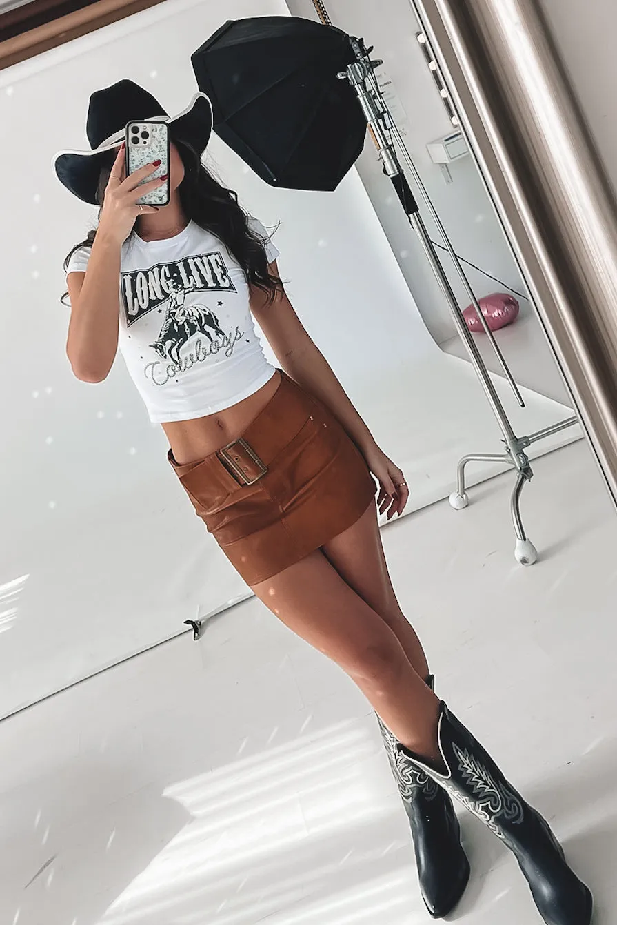 Long Live Cowboys Western Graphic Cropped Fitted Tee