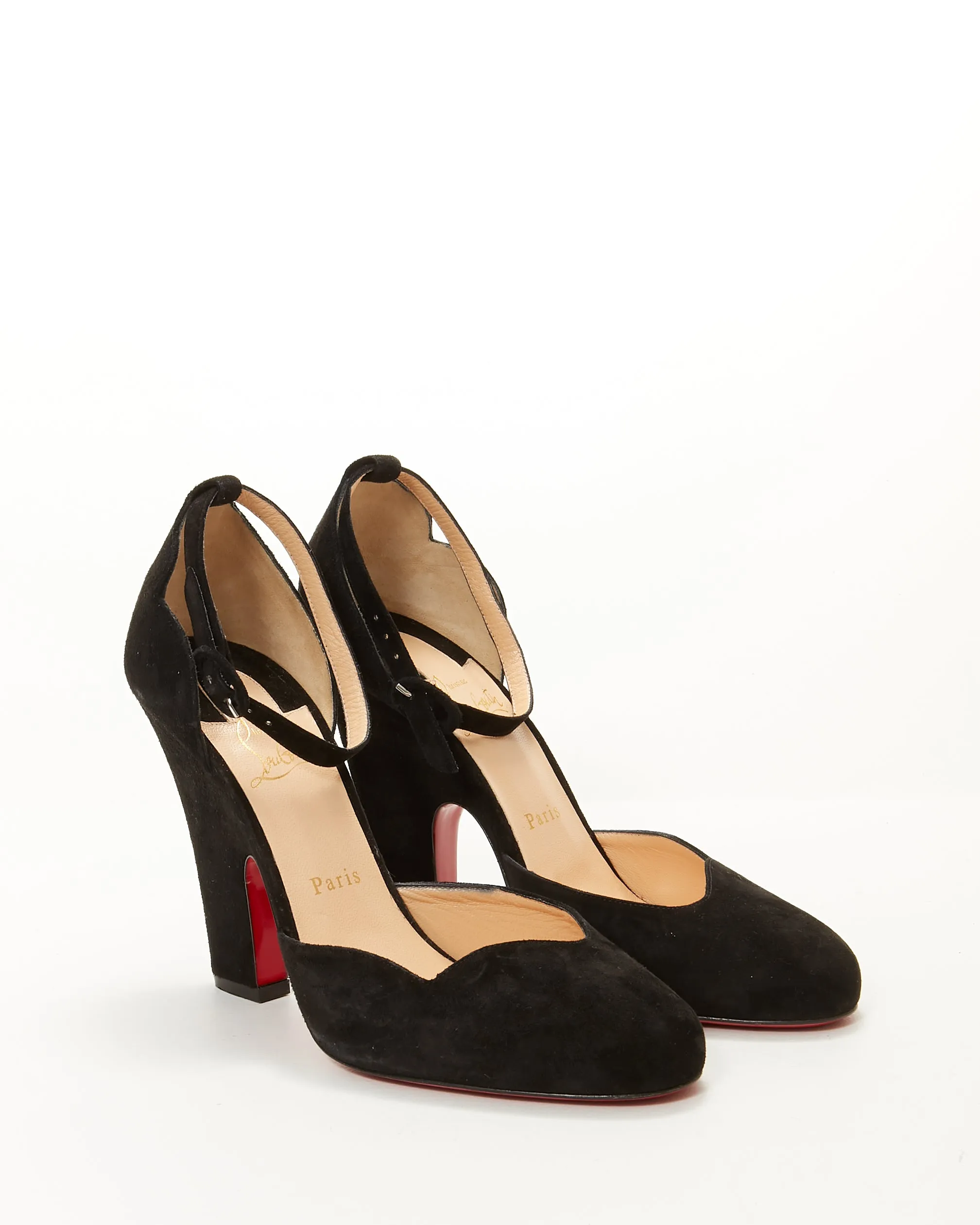 Louboutin Black Suede Strap Heels - 41