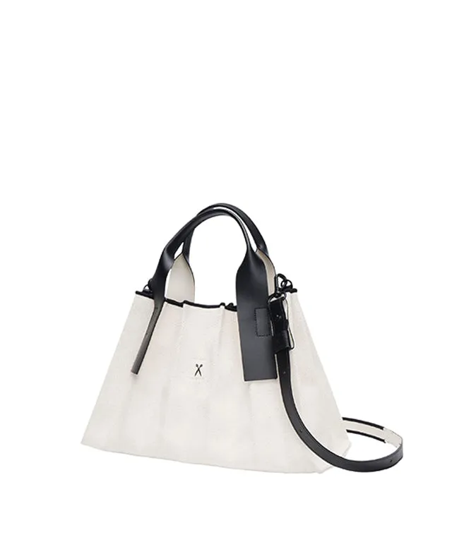Lucky Pleats Canvas Tote S - Ivory Black