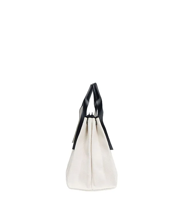Lucky Pleats Canvas Tote S - Ivory Black