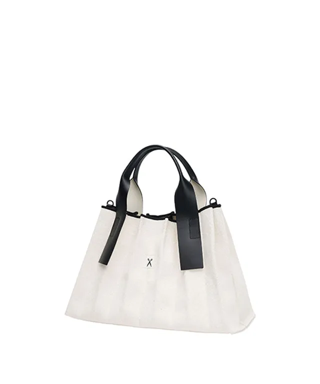 Lucky Pleats Canvas Tote S - Ivory Black