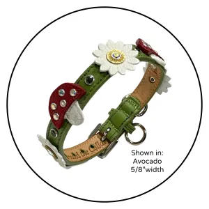 Luna Dog Collar with Mushrooms & Flowers