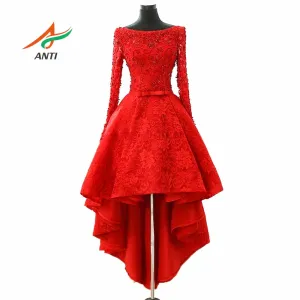 Luxury 2018 Beaded Crystals High Low Robe De Vestidos Lace Prom Evening Party Gowns