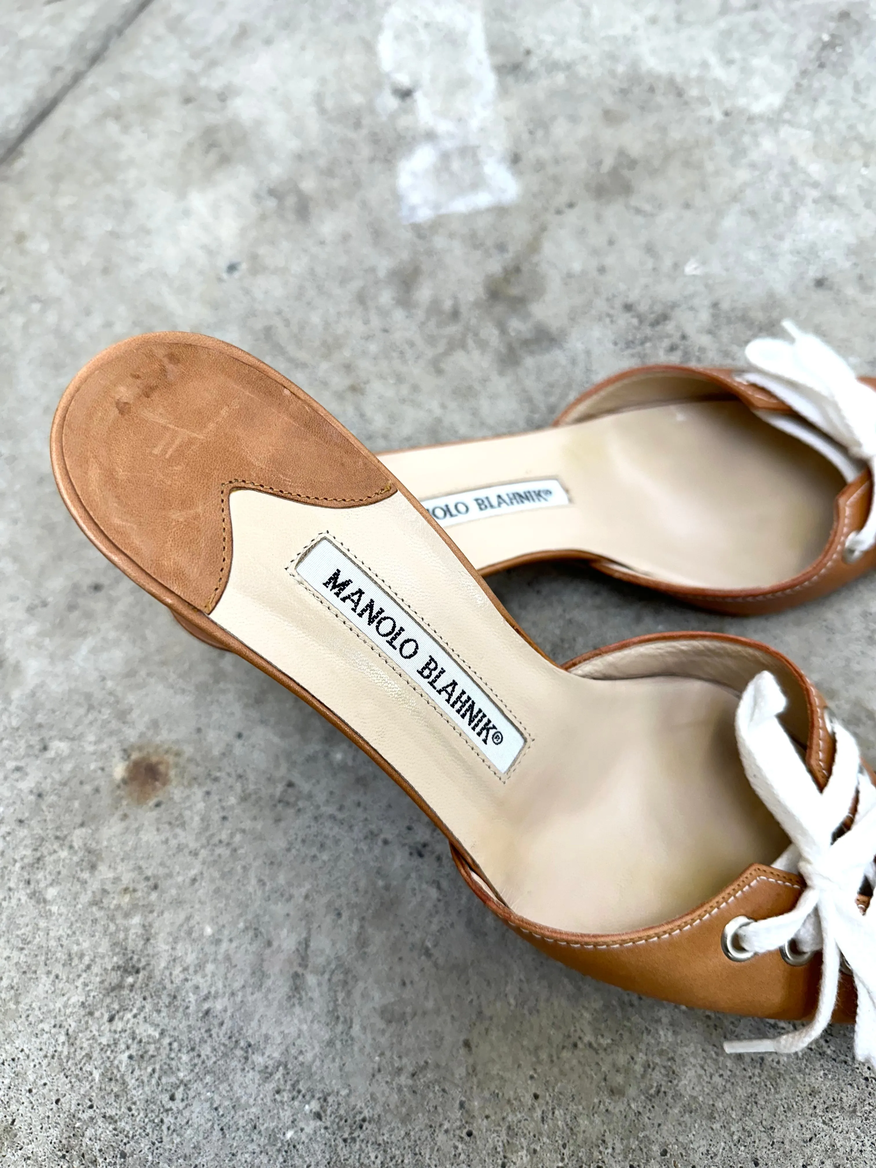Manolo Blahnik Lace-Up Kitten Heels