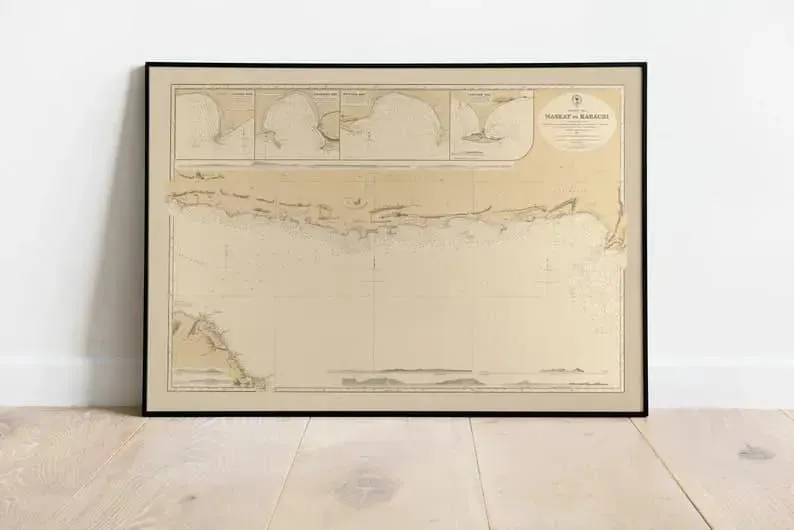 Map of Arabian Sea, Maskat to Karachi| Vintage Map