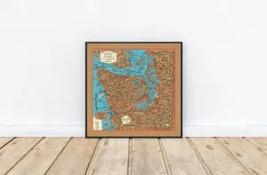 Map of Olympic Peninsula and Puget Sound Country| Vintage Map Poster