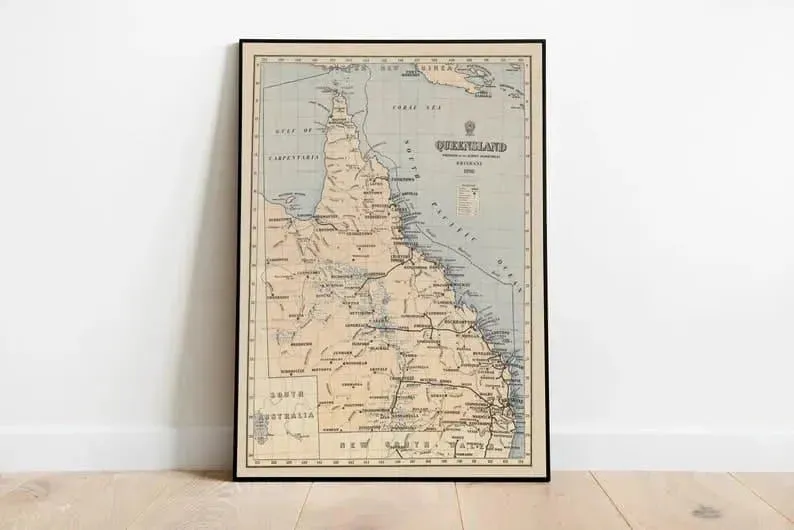 Map of Queensland 1898| Vintage Map Prints of Australia
