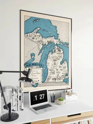 Map of State of Michigan| Vintage Michigan Map Print