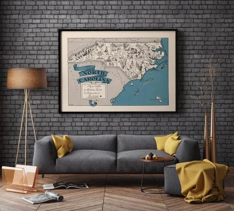 Map of State of North Carolina| Vintage Map Print