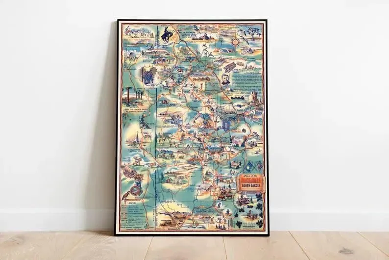 Map of the Black Hills of South Dakota| Vintage Map Print