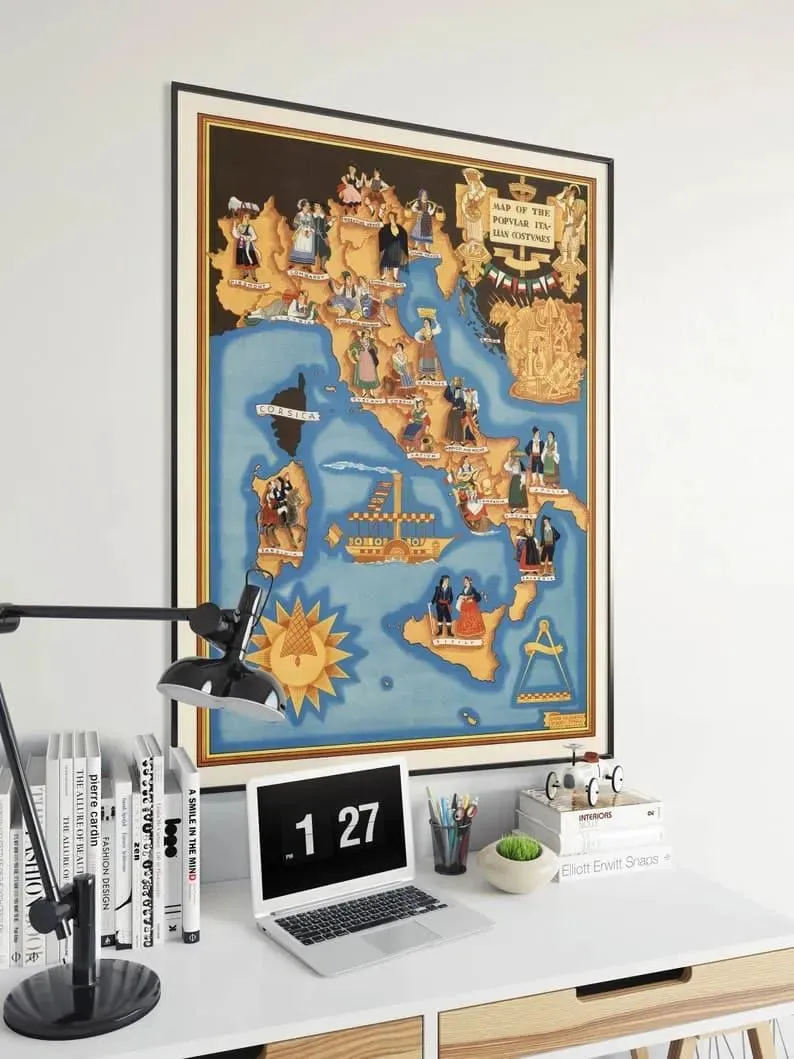 Map of the Popular Italian Costumes| Vintage Italy Fashion Print
