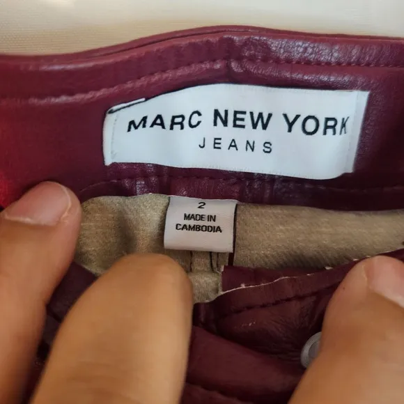 Marc New York Faux Leather Mini Skirt Pockets Burgundy Size 2