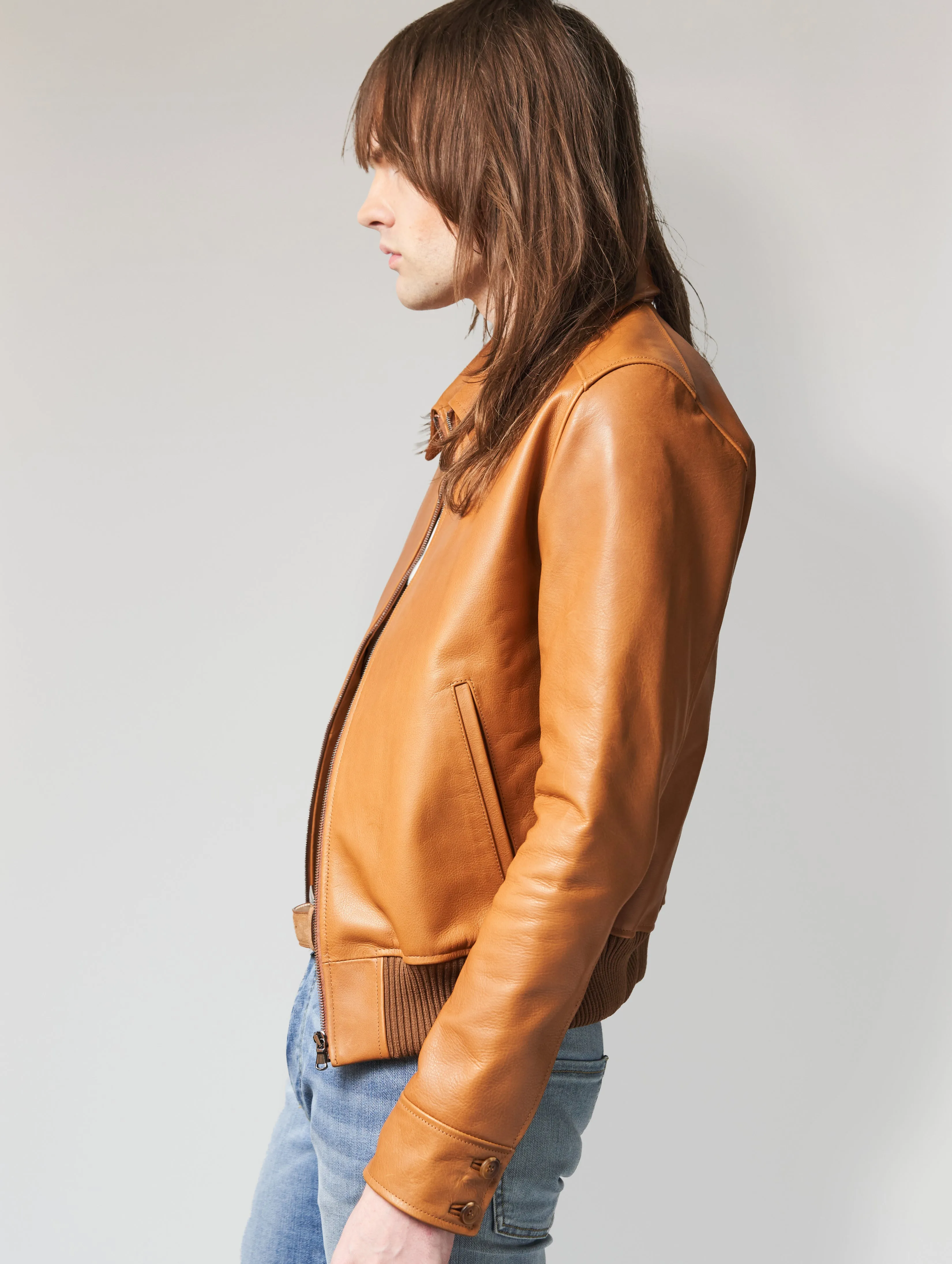 MARCOS LEATHER JACKET IN CAMEL CALFSKIN - Man