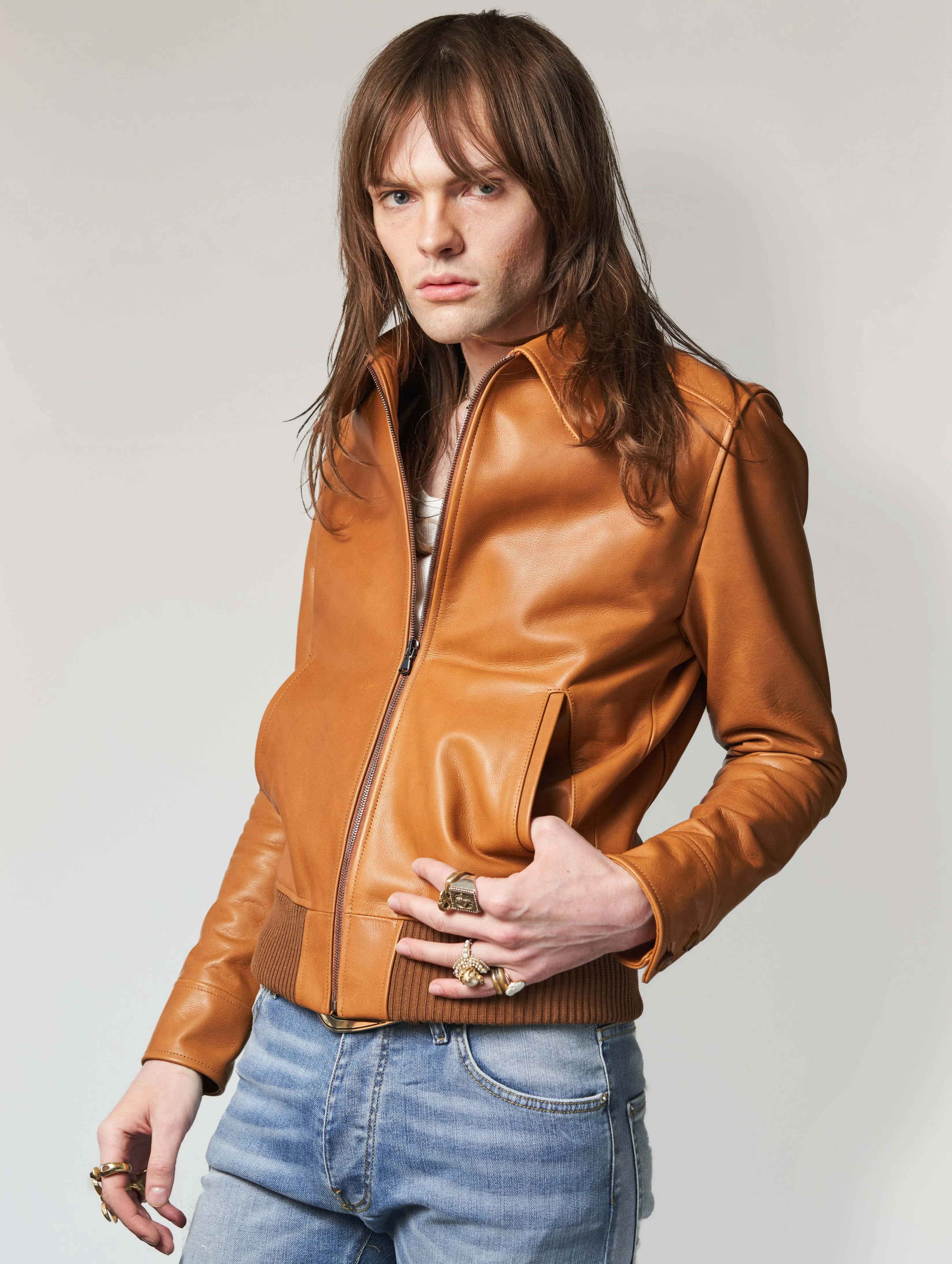 MARCOS LEATHER JACKET IN CAMEL CALFSKIN - Man