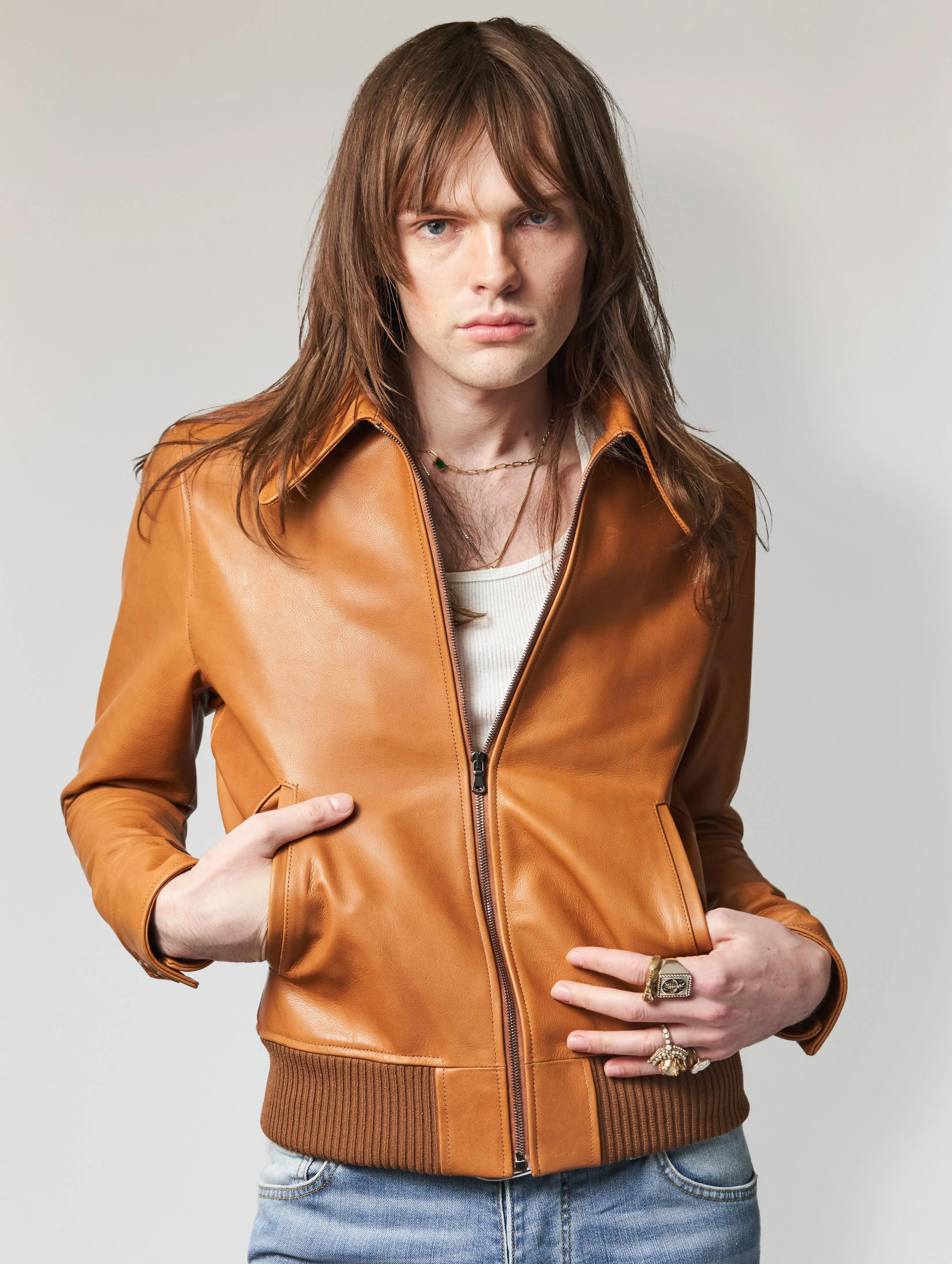 MARCOS LEATHER JACKET IN CAMEL CALFSKIN - Man