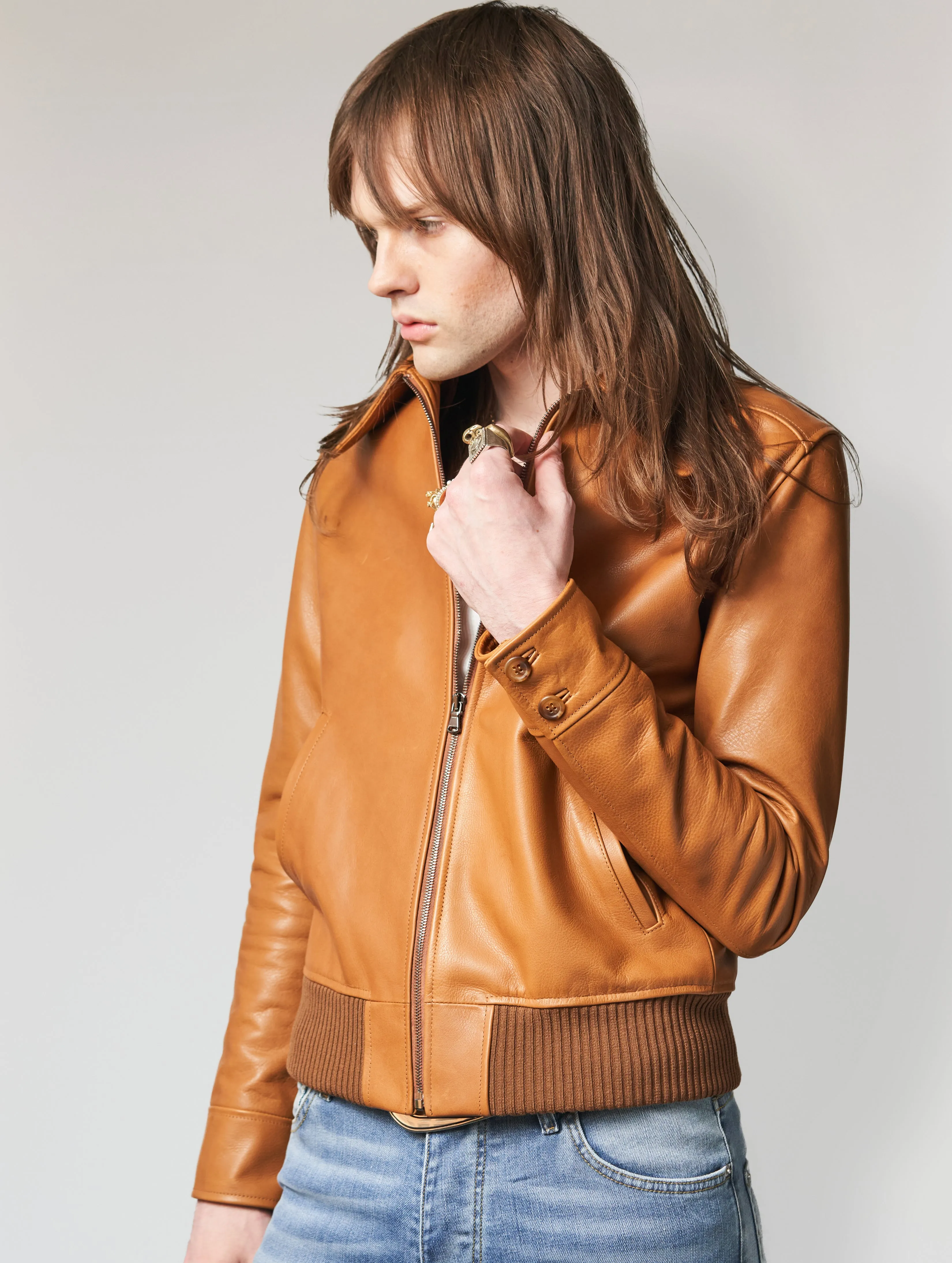 MARCOS LEATHER JACKET IN CAMEL CALFSKIN - Man