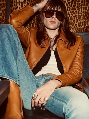 MARCOS LEATHER JACKET IN CAMEL CALFSKIN - Man