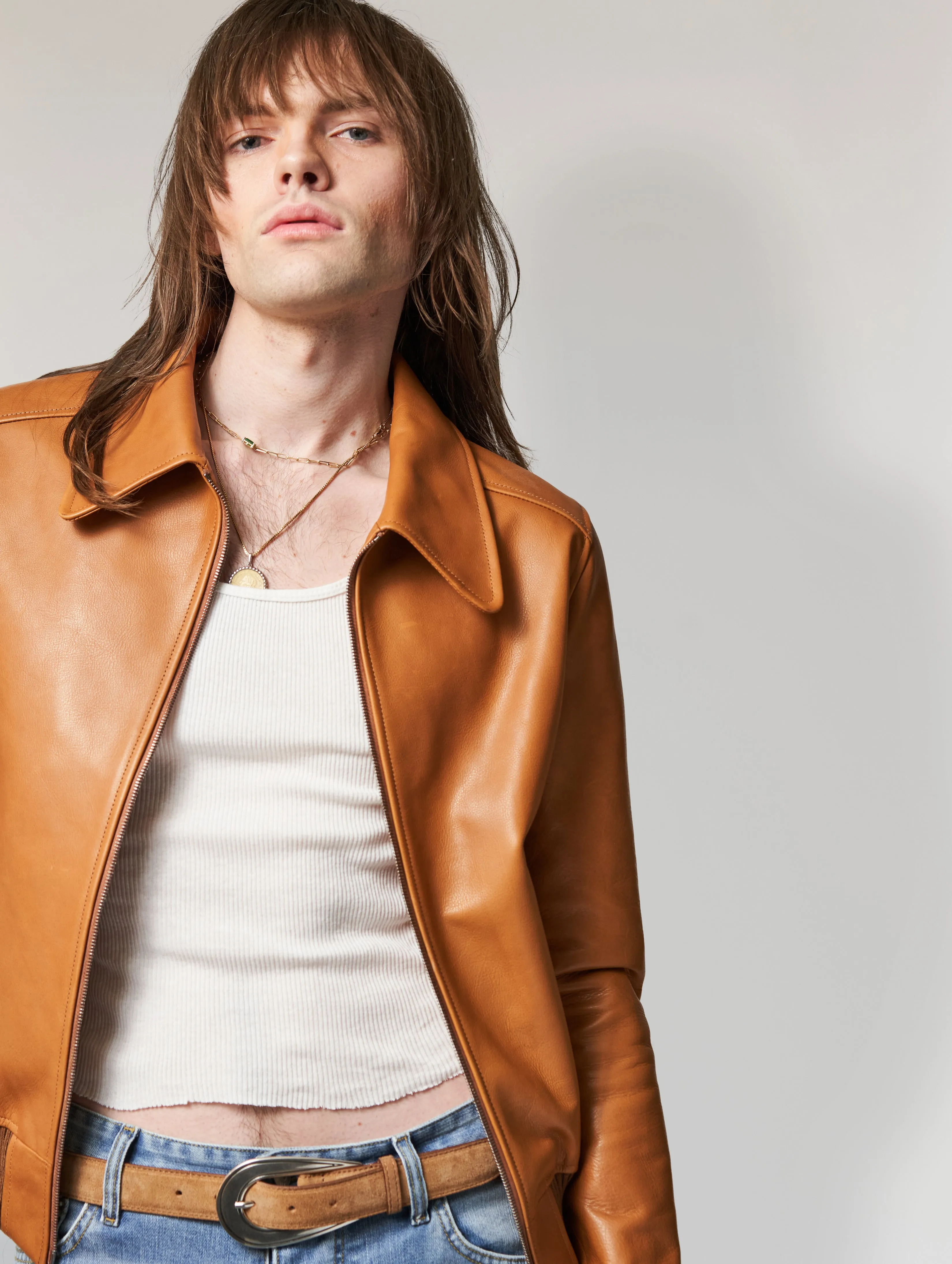 MARCOS LEATHER JACKET IN CAMEL CALFSKIN - Man