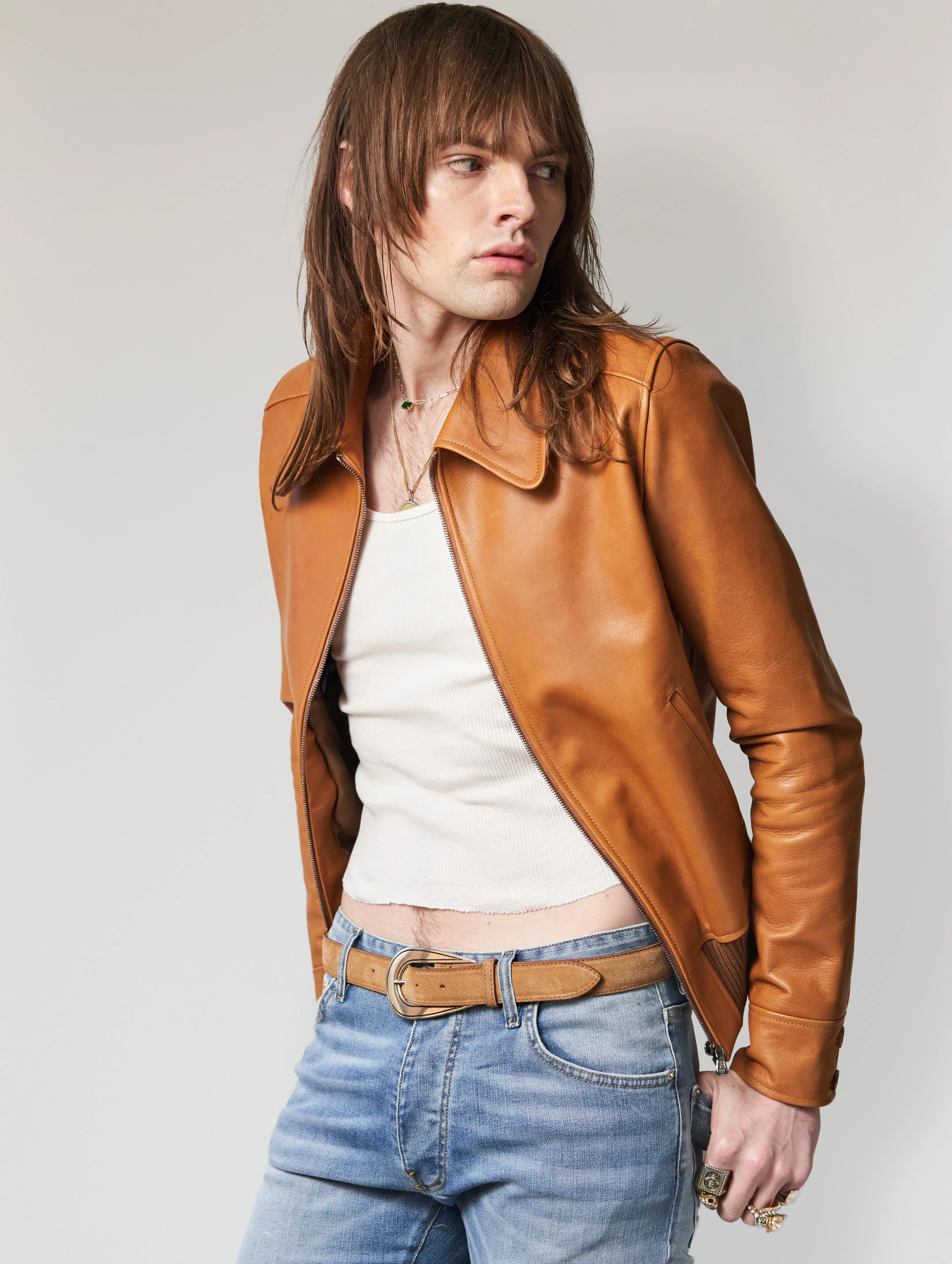 MARCOS LEATHER JACKET IN CAMEL CALFSKIN - Man