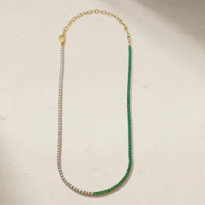 Mark Henry 18k Yellow Gold Half Emerald and Half Diamond Tennis Necklace