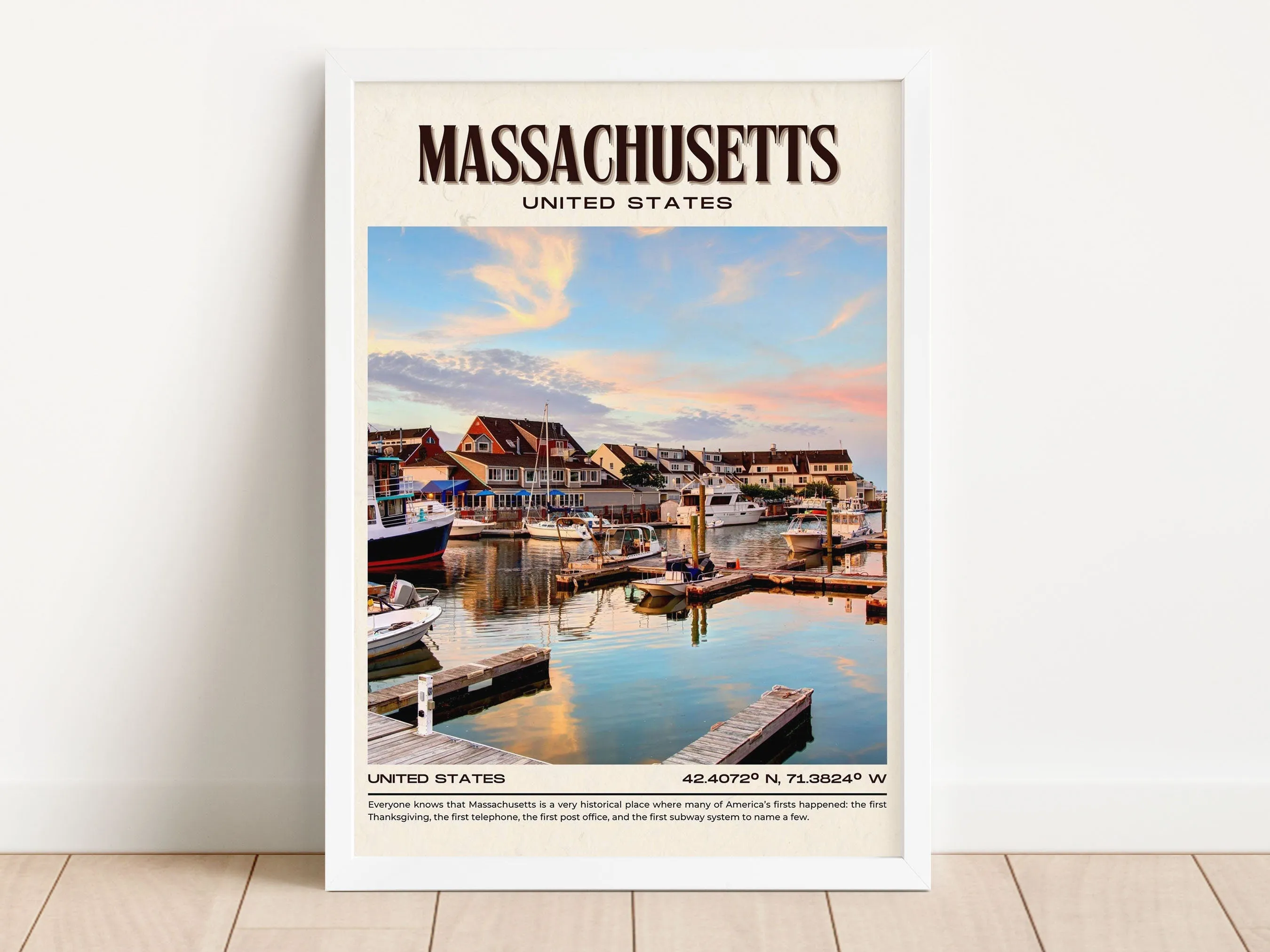 Massachusetts Vintage Wall Art, USA