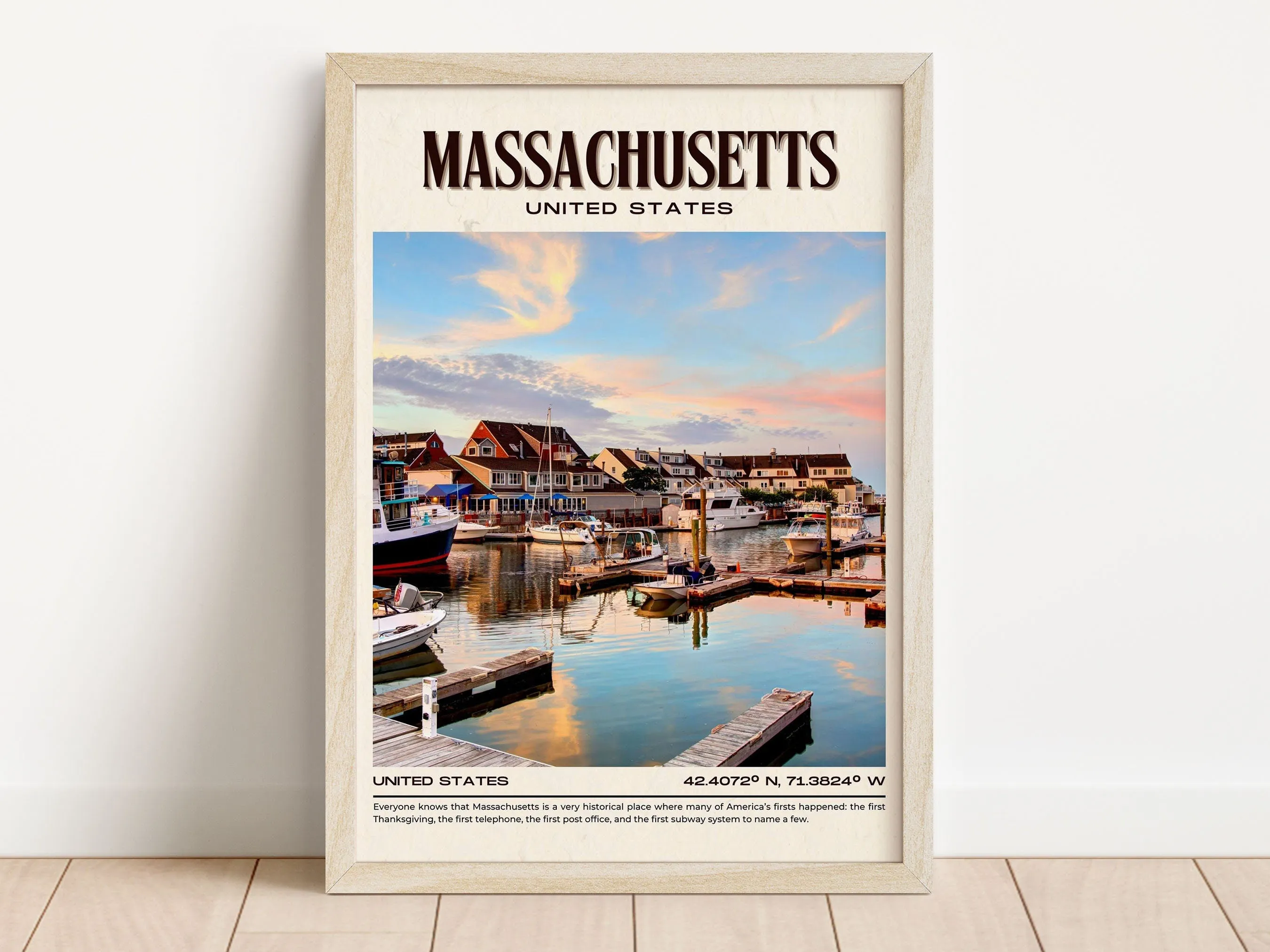 Massachusetts Vintage Wall Art, USA