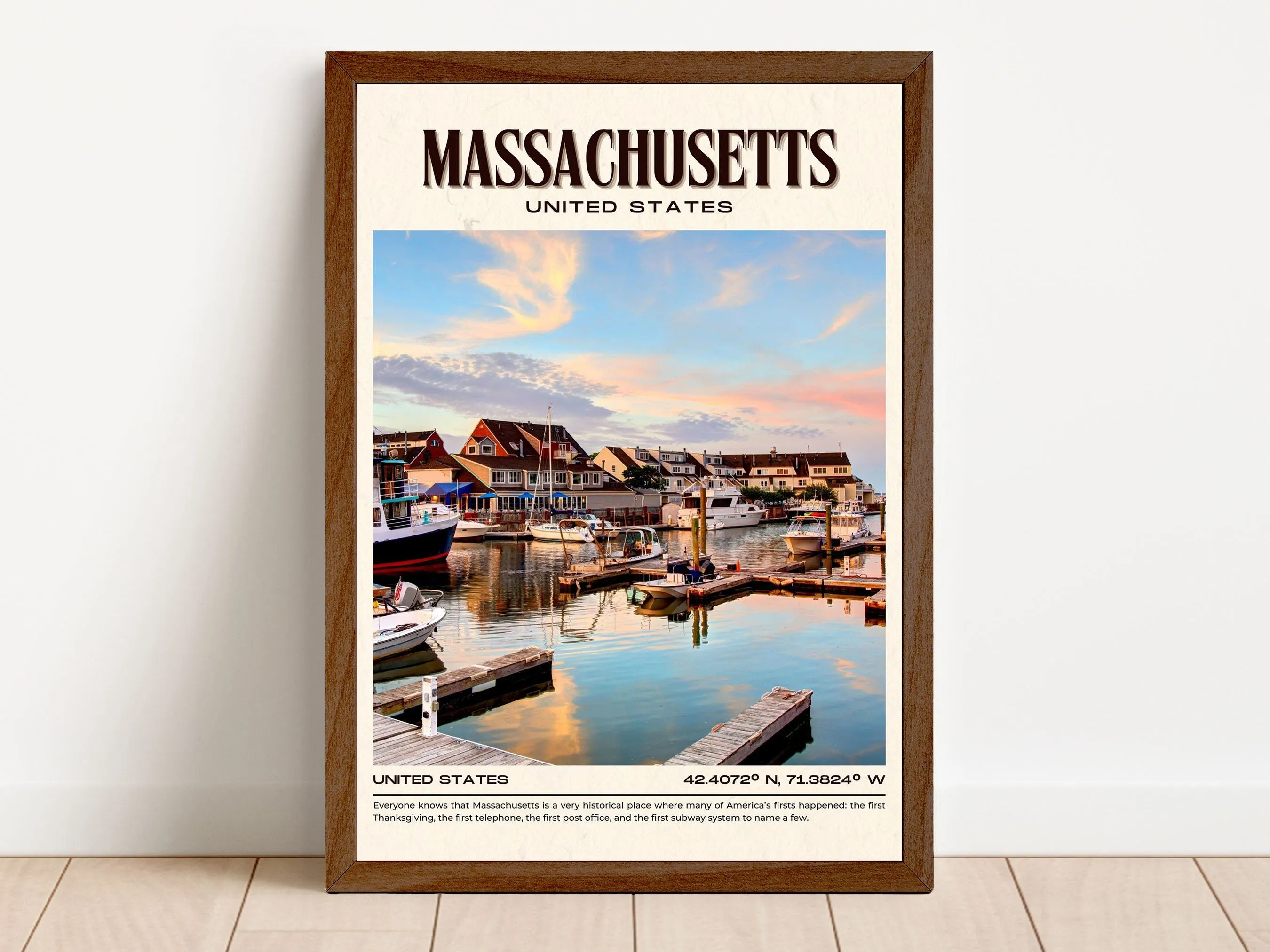 Massachusetts Vintage Wall Art, USA