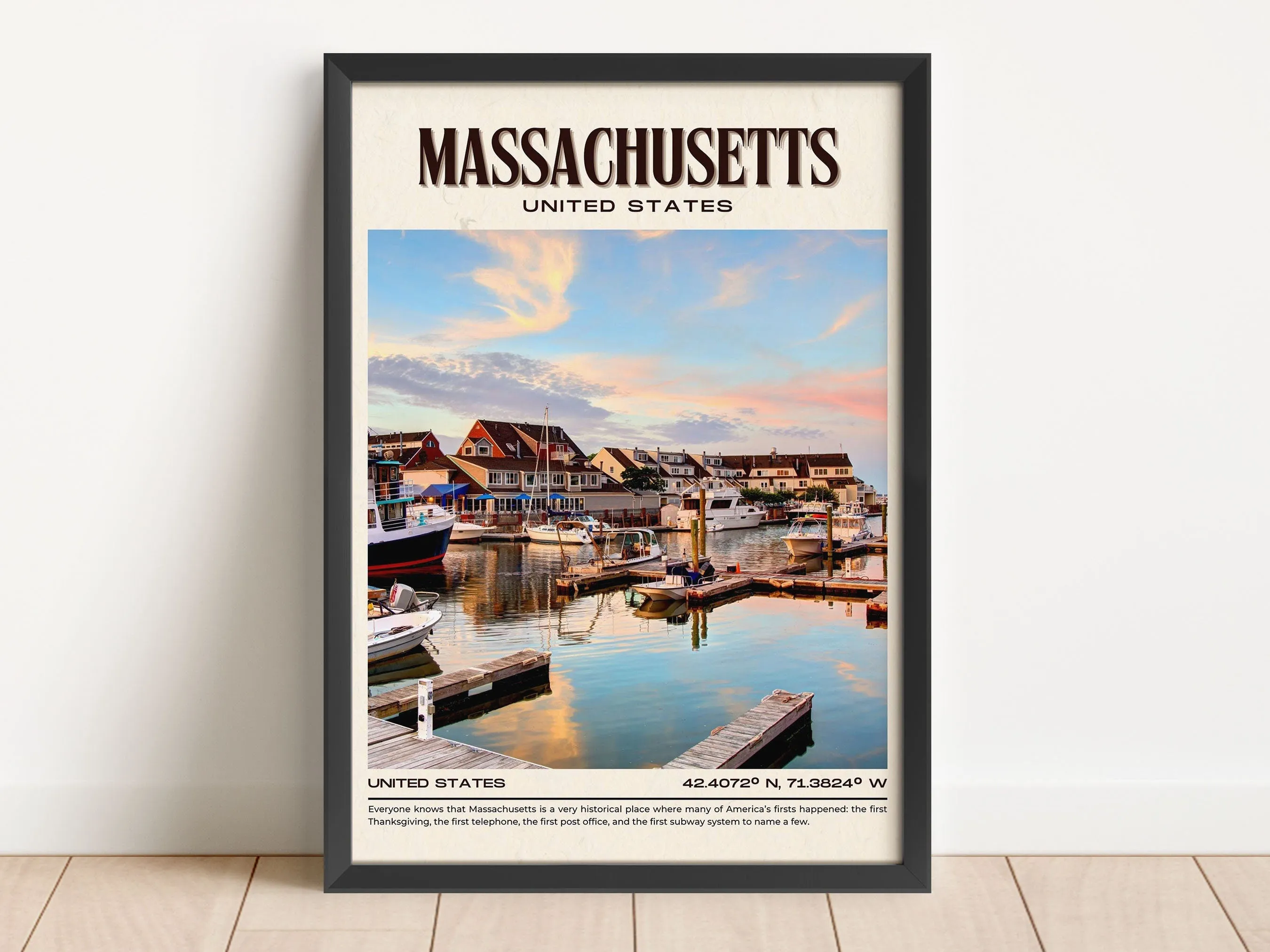 Massachusetts Vintage Wall Art, USA