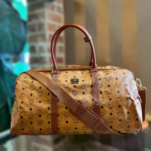MCM Two-Way Boston Cognac Visetos Canvas Duffle Bag