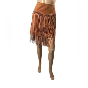 Melanzona Vintage Skirt Suede Leather Tan  Fringe Boho Festival Size 12