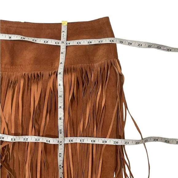 Melanzona Vintage Skirt Suede Leather Tan  Fringe Boho Festival Size 12