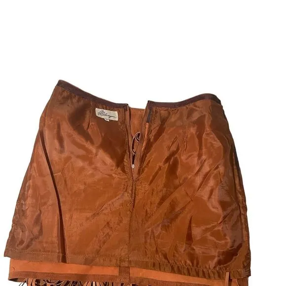 Melanzona Vintage Skirt Suede Leather Tan  Fringe Boho Festival Size 12