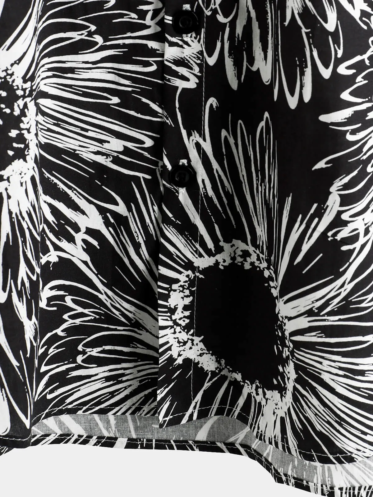 Men‘s 100% Cotton Sunflower Black Floral Short Sleeve Button Shirt