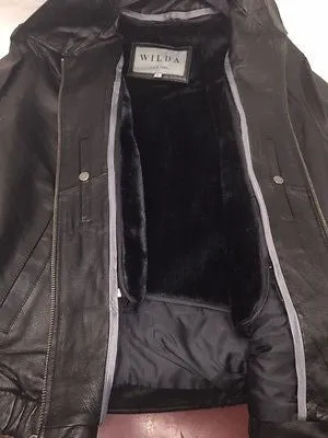 Men's Blk Classic traditional bomer leather jacket with bottom elastics