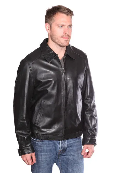 Men's Blk Classic traditional bomer leather jacket with bottom elastics