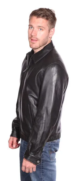 Men's Blk Classic traditional bomer leather jacket with bottom elastics