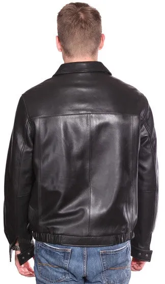 Men's Blk Classic traditional bomer leather jacket with bottom elastics