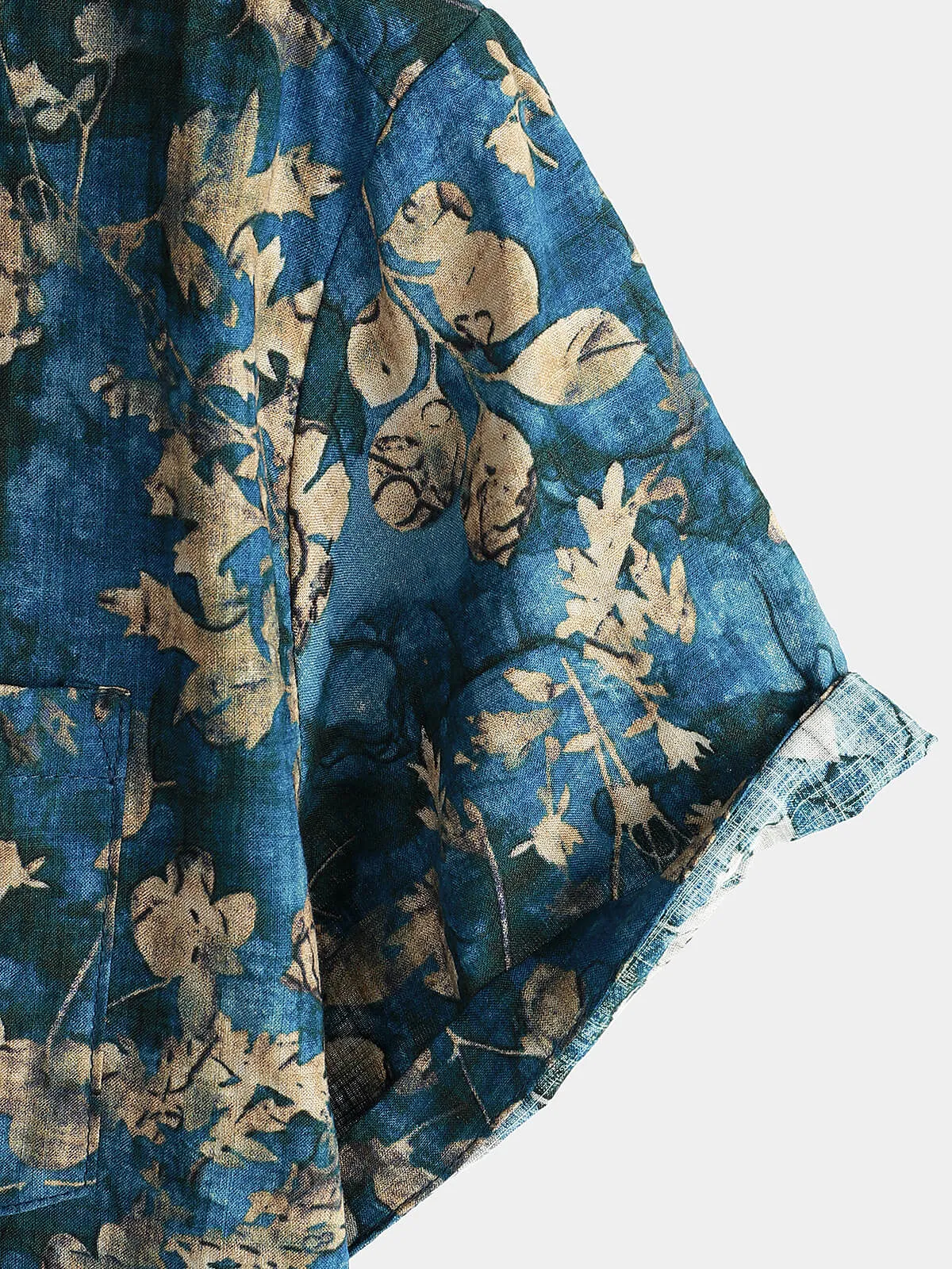 Men's Blue Cotton Summer Hawaiian Floral Button Up Short Sleeve Shirt