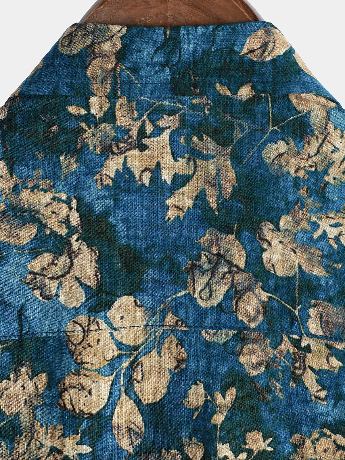 Men's Blue Cotton Summer Hawaiian Floral Button Up Short Sleeve Shirt