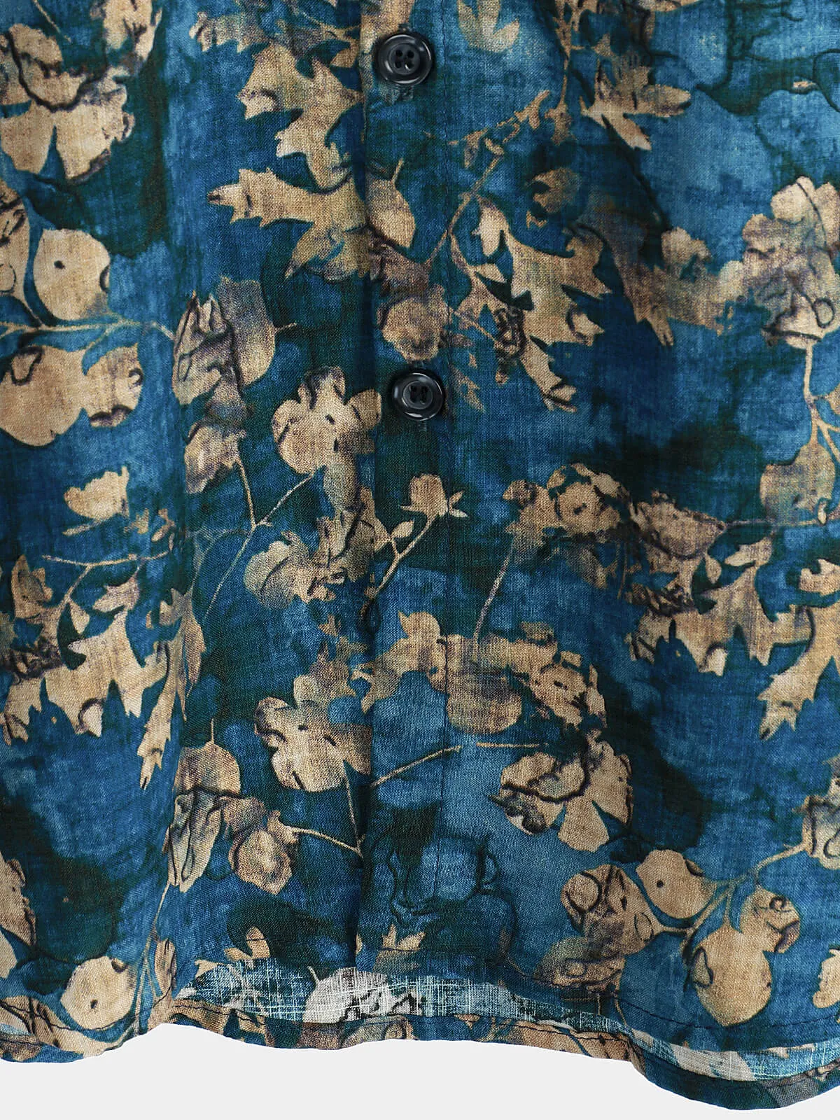 Men's Blue Cotton Summer Hawaiian Floral Button Up Short Sleeve Shirt