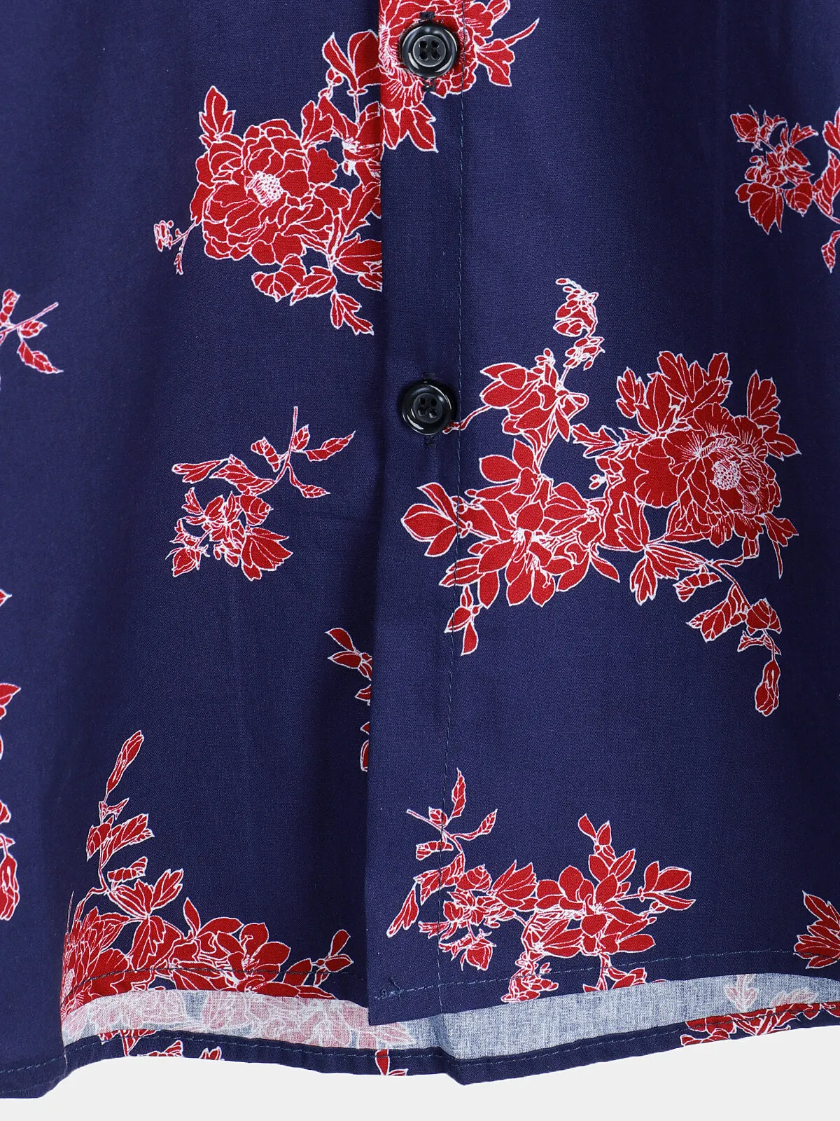 Men's Blue Floral Hawaiian Flower Print Short Sleeve Shirt