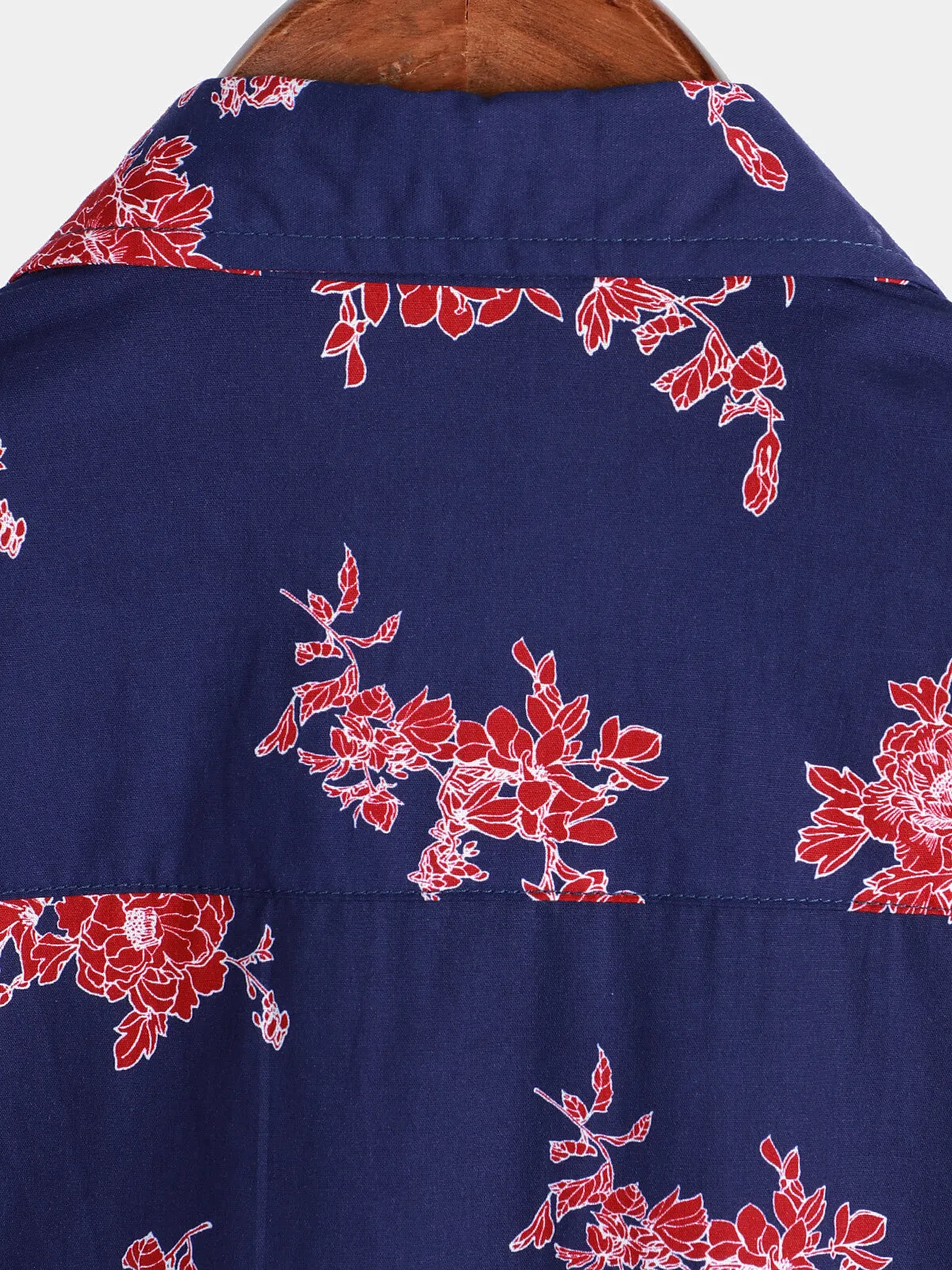 Men's Blue Floral Hawaiian Flower Print Short Sleeve Shirt