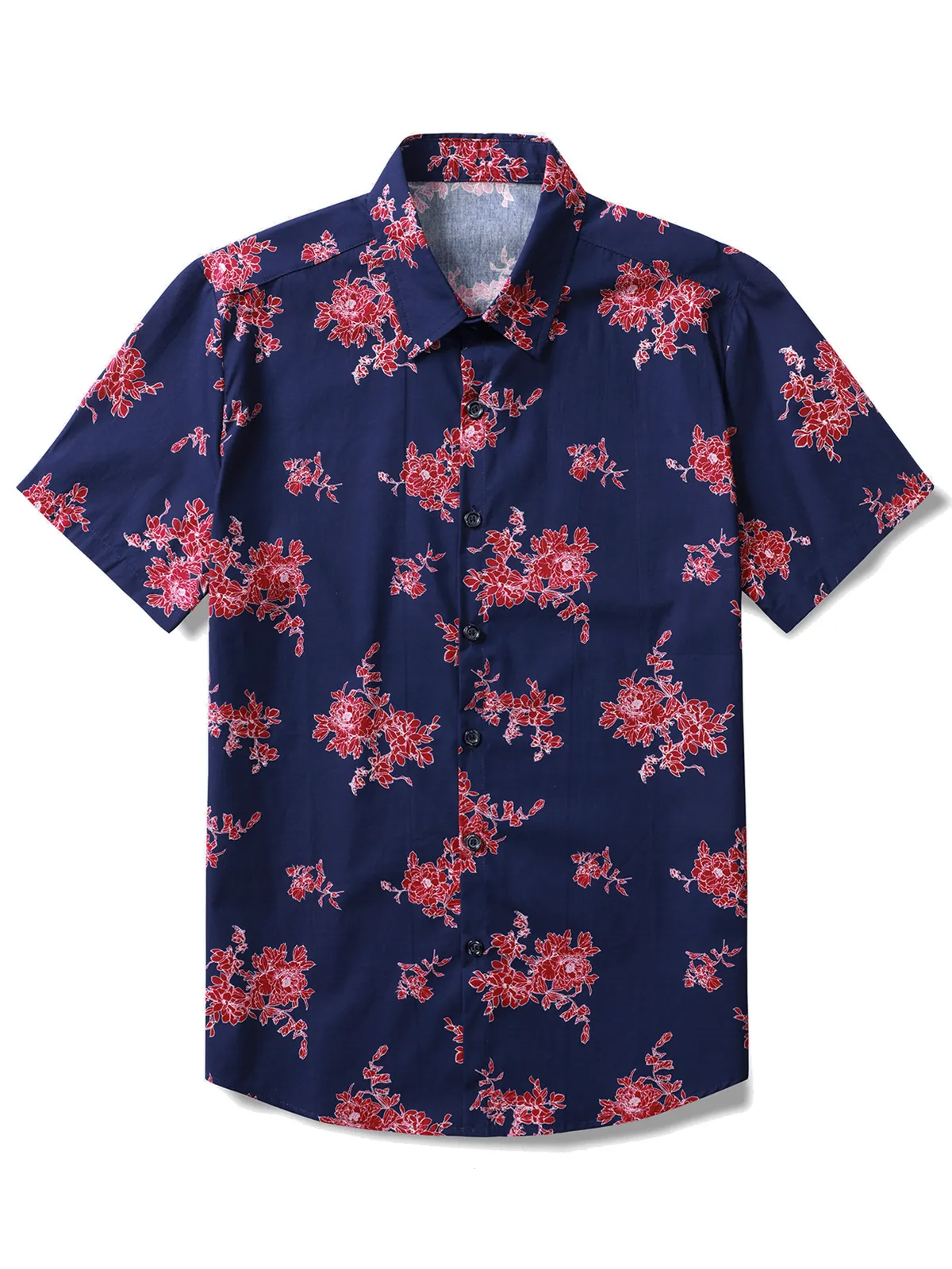 Men's Blue Floral Hawaiian Flower Print Short Sleeve Shirt