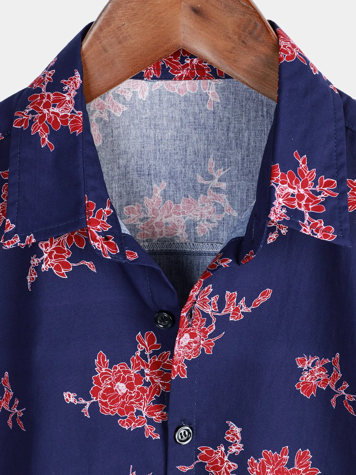 Men's Blue Floral Hawaiian Flower Print Short Sleeve Shirt