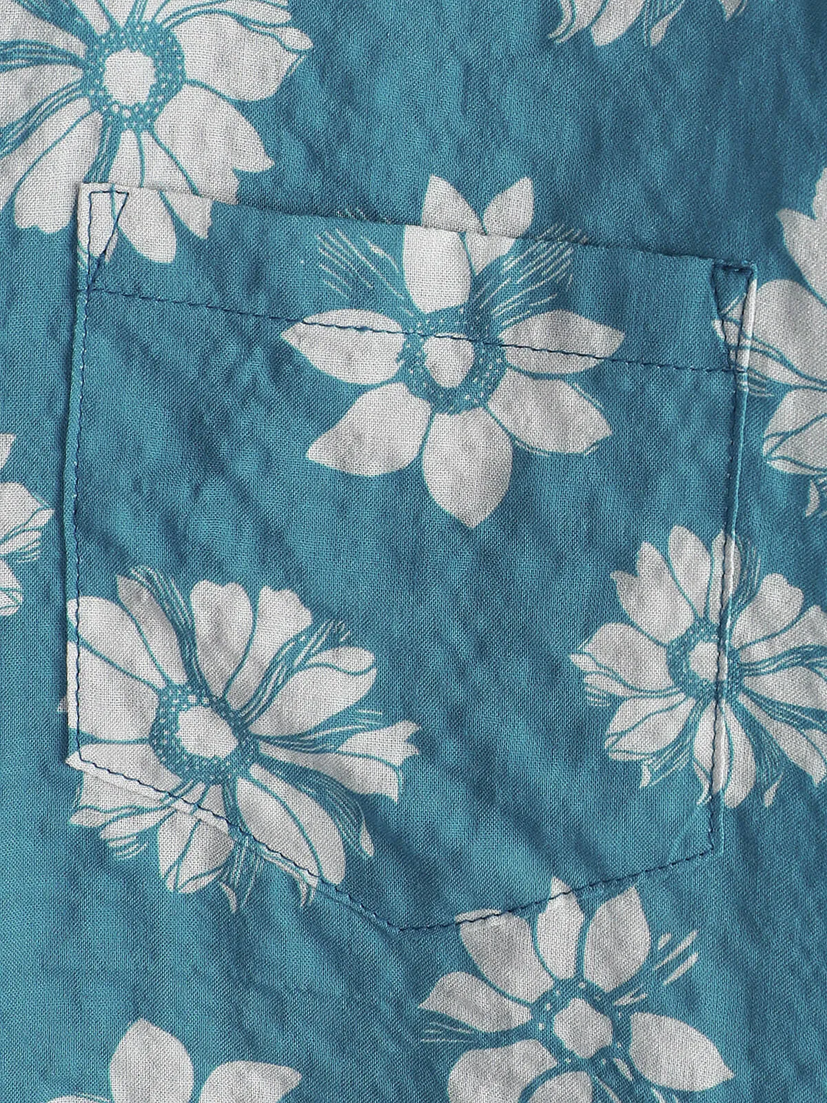 Men's Blue Floral Short Sleeve Summer Cotton Hawaiian Button Up Shirt