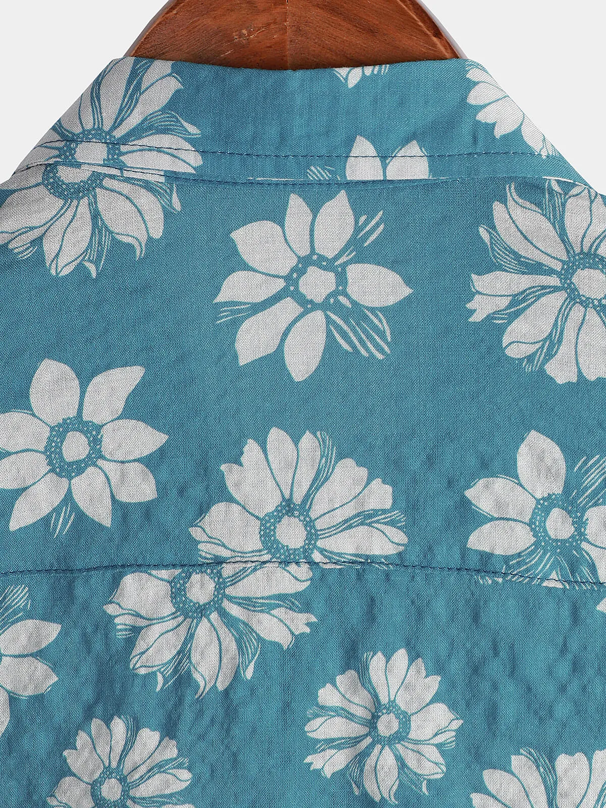 Men's Blue Floral Short Sleeve Summer Cotton Hawaiian Button Up Shirt