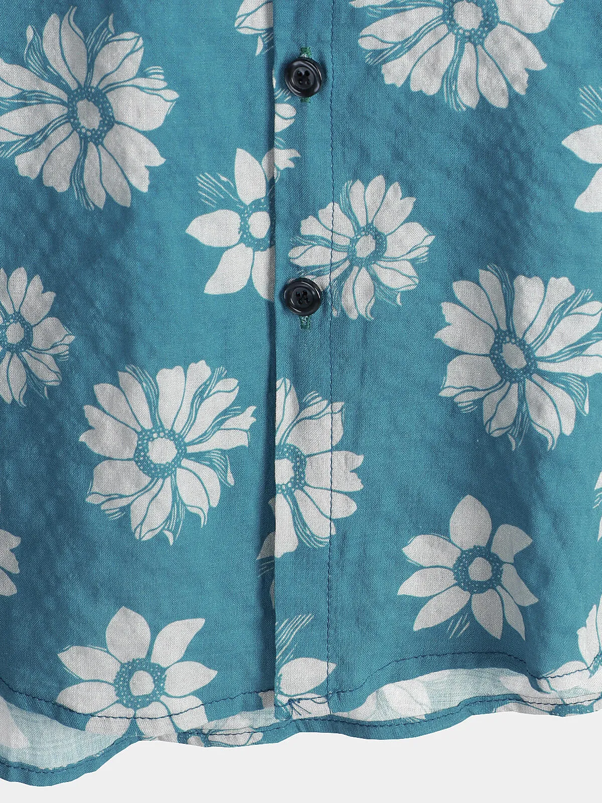 Men's Blue Floral Short Sleeve Summer Cotton Hawaiian Button Up Shirt