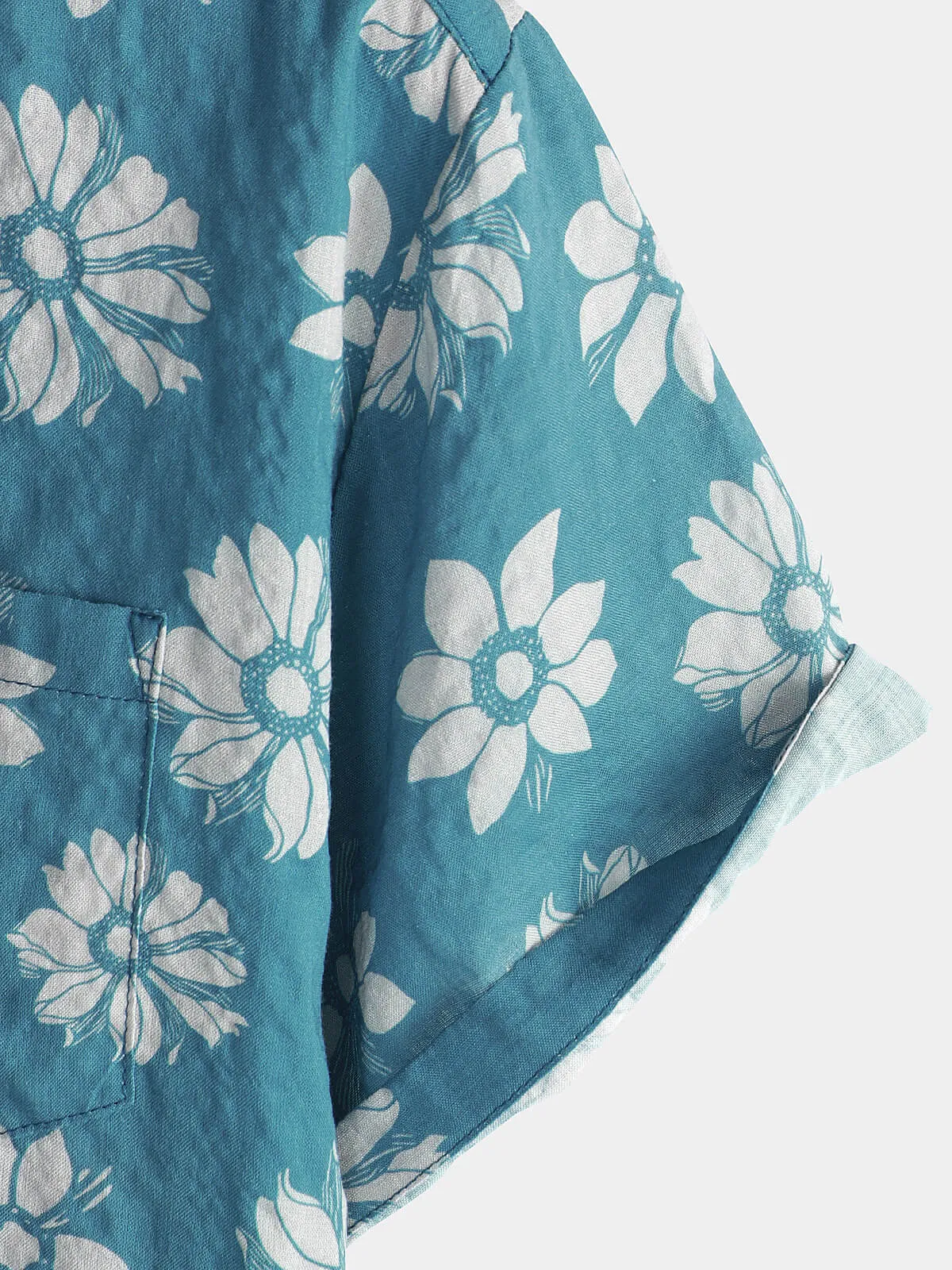 Men's Blue Floral Short Sleeve Summer Cotton Hawaiian Button Up Shirt