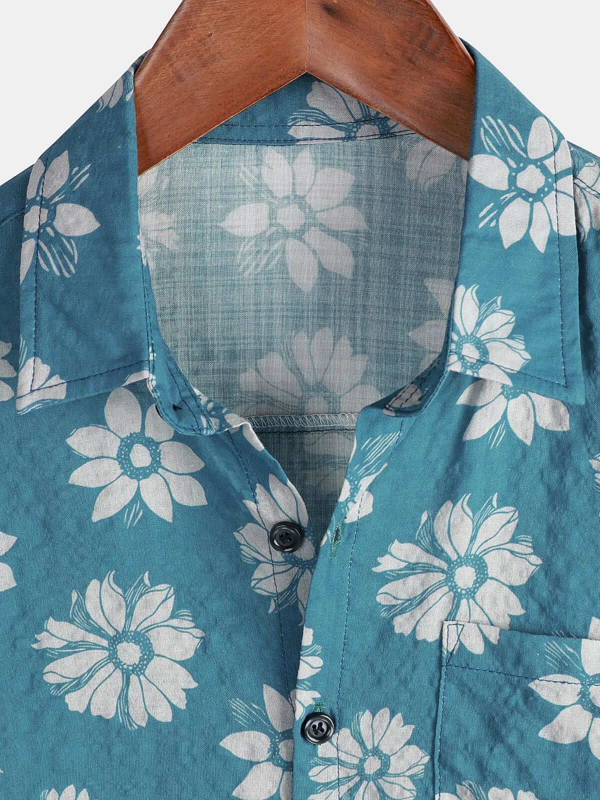 Men's Blue Floral Short Sleeve Summer Cotton Hawaiian Button Up Shirt