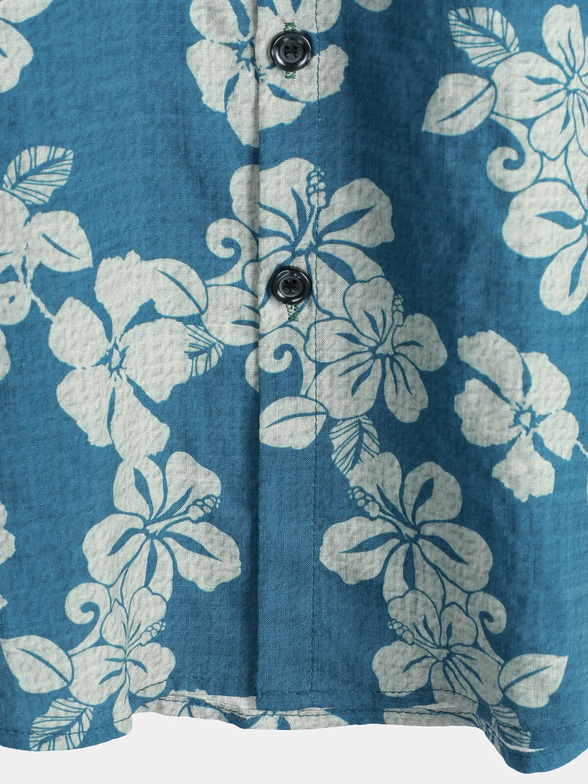 Men's Blue Holiday Floral Hawaiian Short Sleeve Button Up Shirt